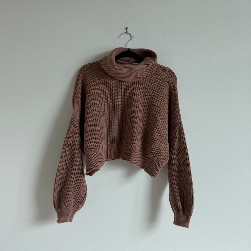Vetta Brown Ribbed Knit Cotton Removable‎ Turtleneck Sweater Size Small
